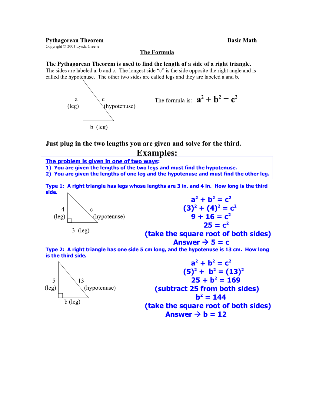 The Pythagorean Theorem Is Used to Find the Length of a Side of a Right Triangle