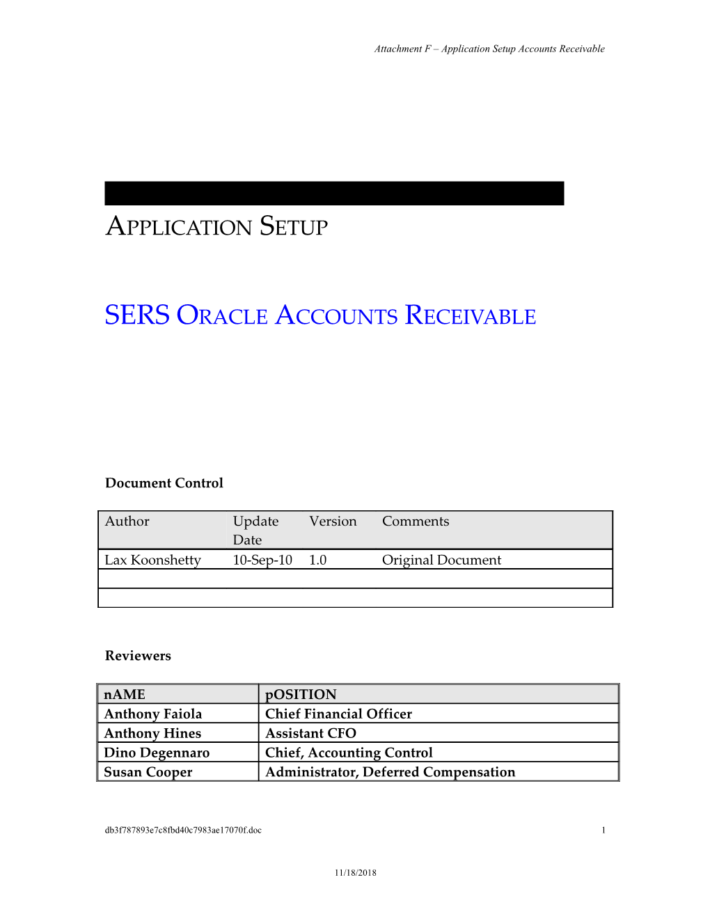 Attachment F Application Setup Accounts Receivable