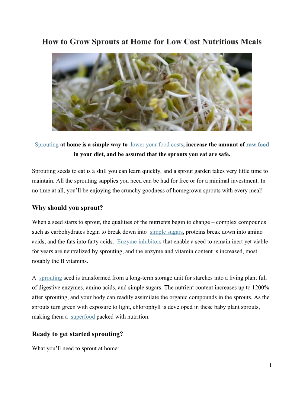 How to Grow Sprouts at Home for Low Cost Nutritious Meals