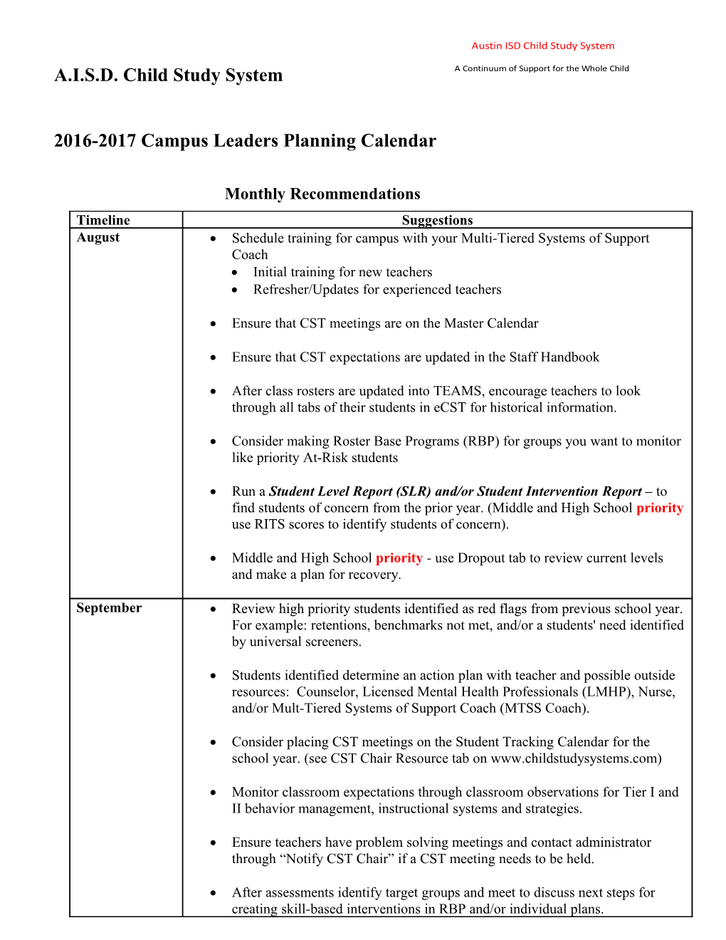 PBS 2008-09 Campus Planning Calendar