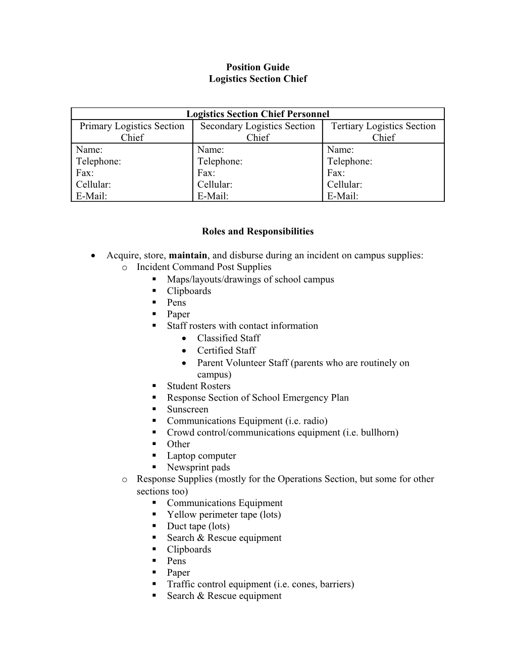 Logistics Section Chief