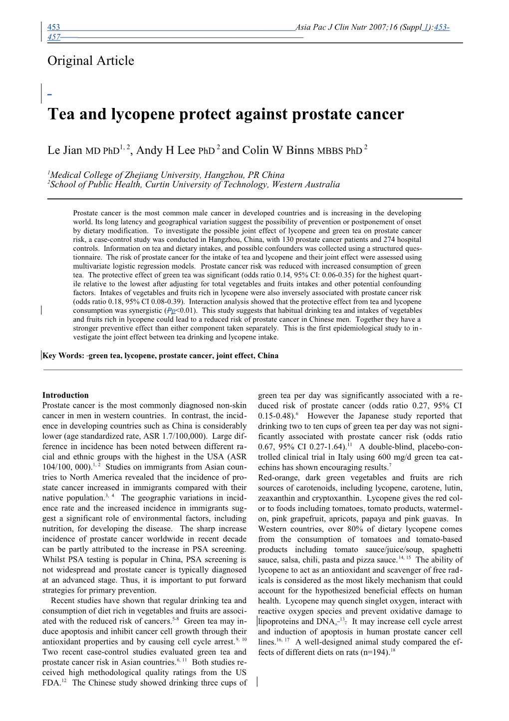 Tea and Lycopene Protect Against Prostate Cancer