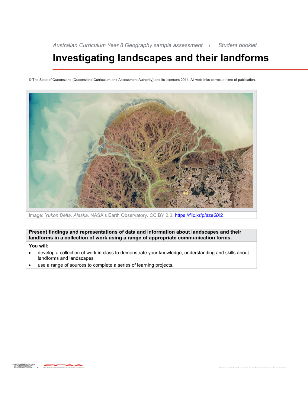 Year 8 Geography Sample Assessment Student Booklet Investigating Landscapes and Their Landforms