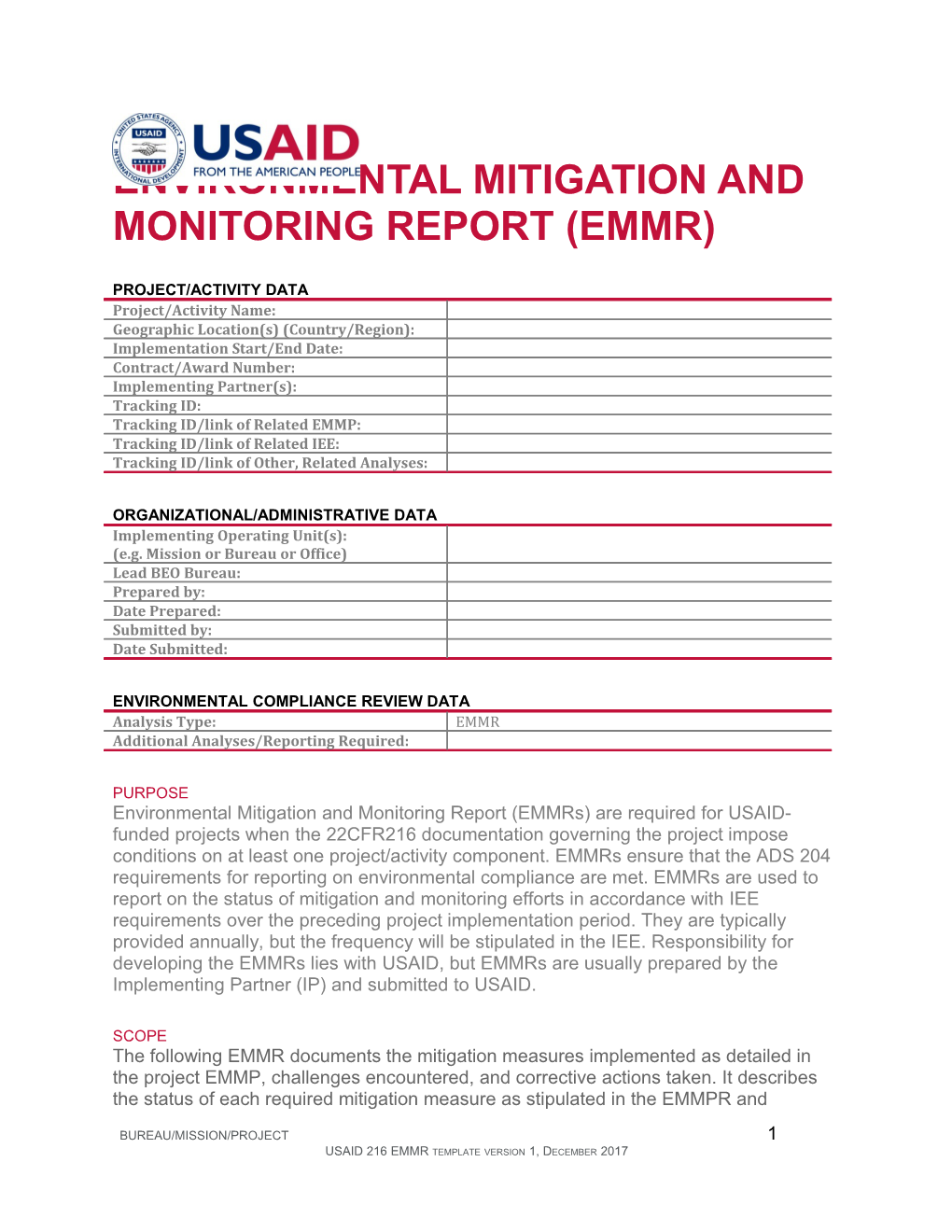 Environmental Mitigation and Monitoring Report (EMMR)