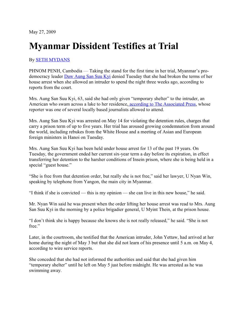 Myanmar Dissident Testifies at Trial