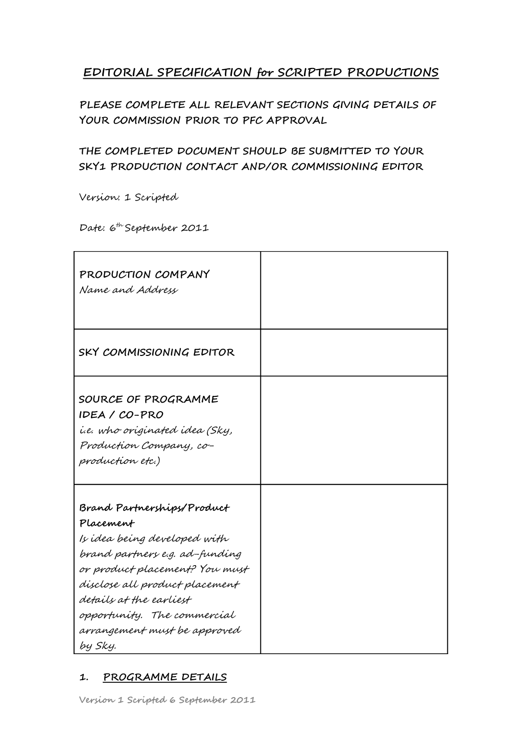 Commissioning Editorial Specification