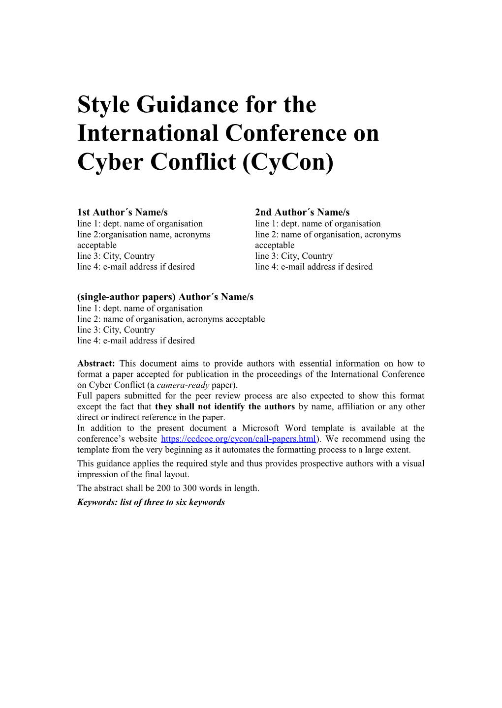 Style Guidance for the International Conference on Cyber Conflict (Cycon)