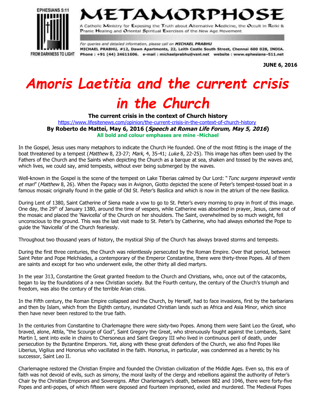 Amoris Laetitia and the Current Crisis in the Church