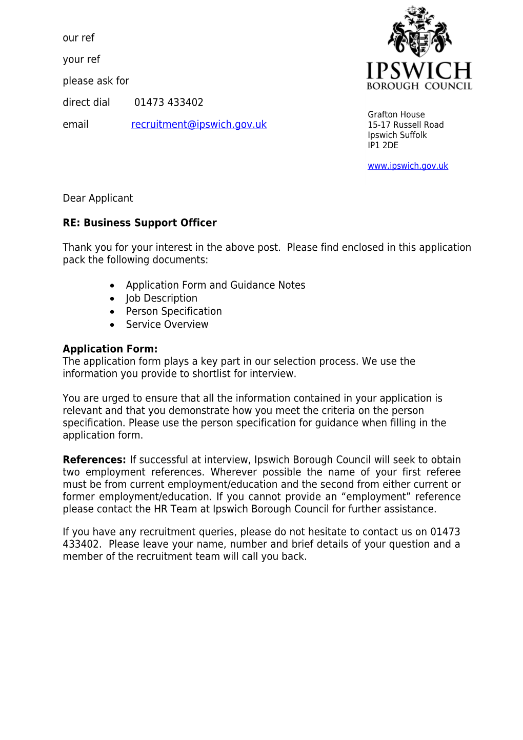 RE: Business Support Officer