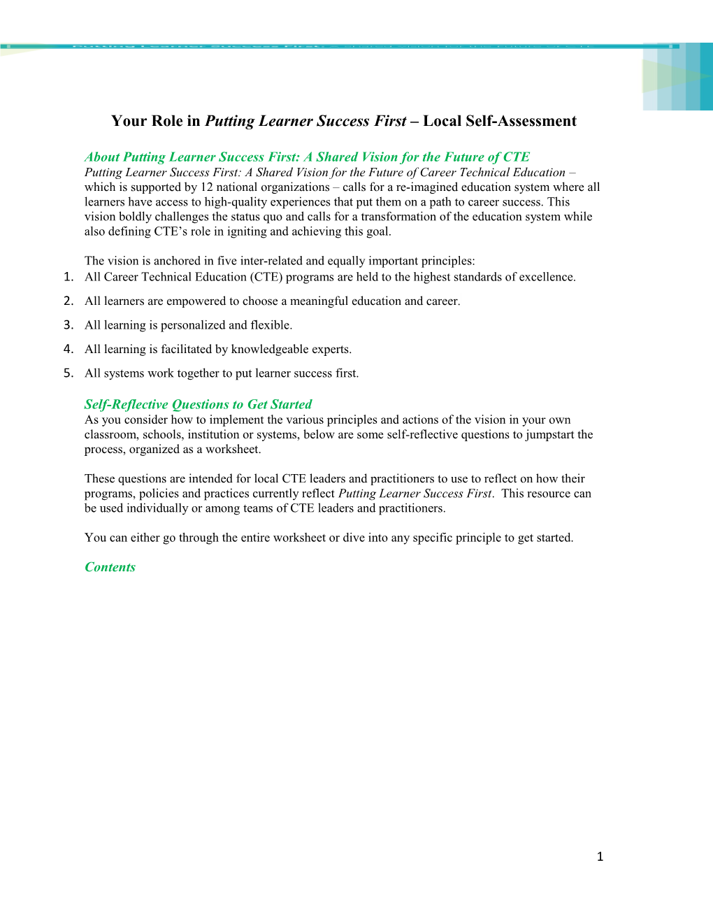 Your Role in Putting Learner Success First Local Self-Assessment