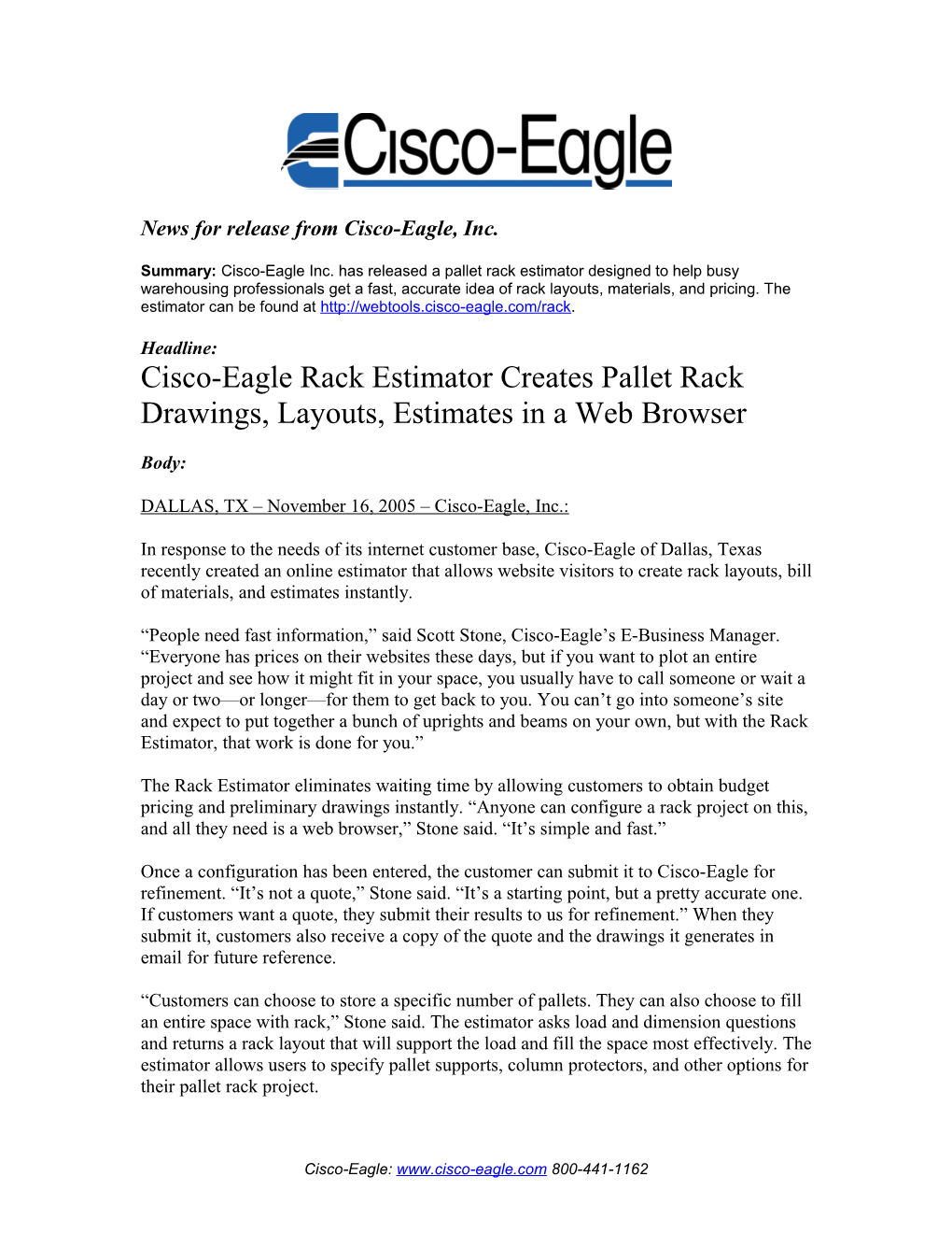 Cisco-Eagle News Release
