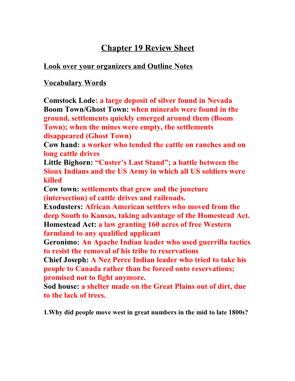Chapter 10 Review Sheet