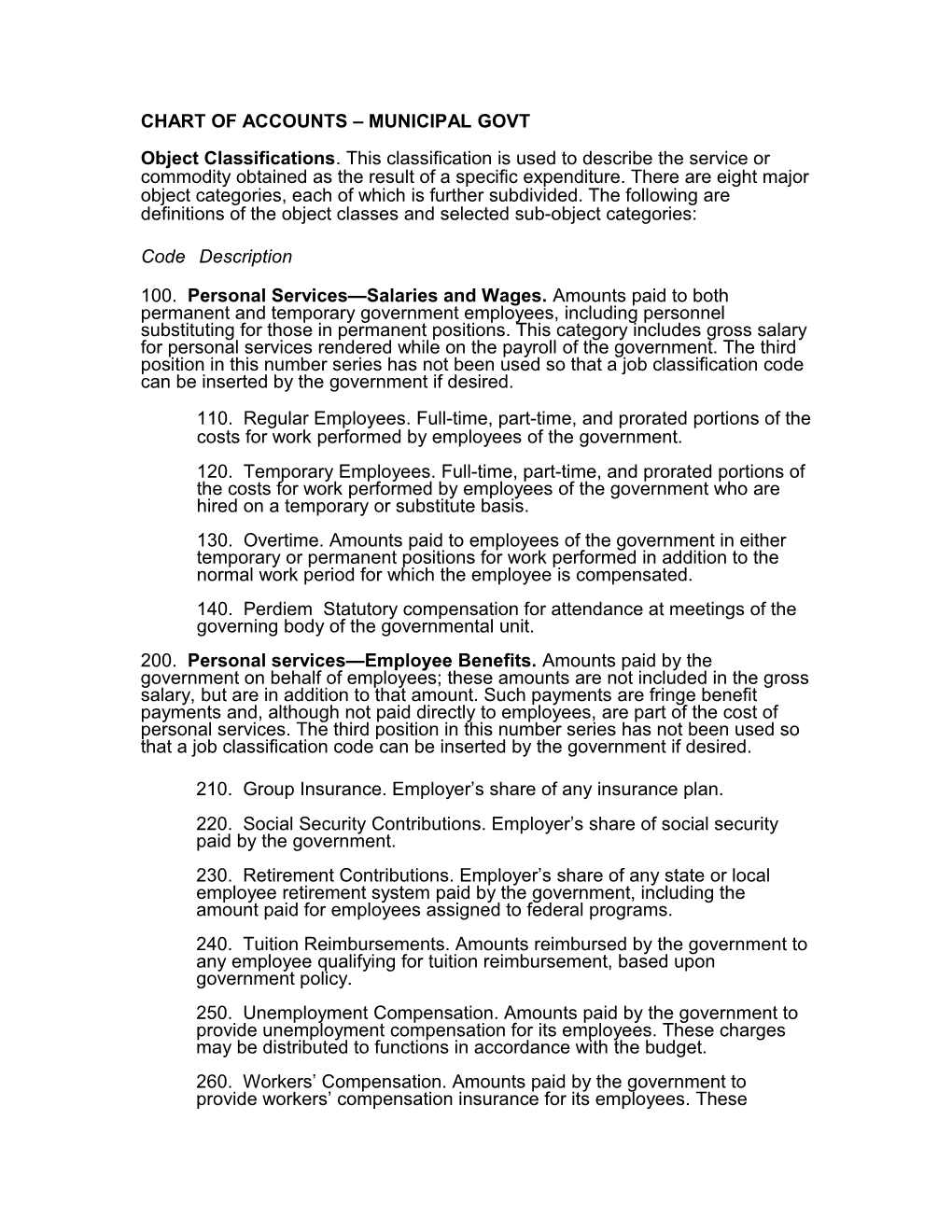 Chart of Accounts Municipal Govt