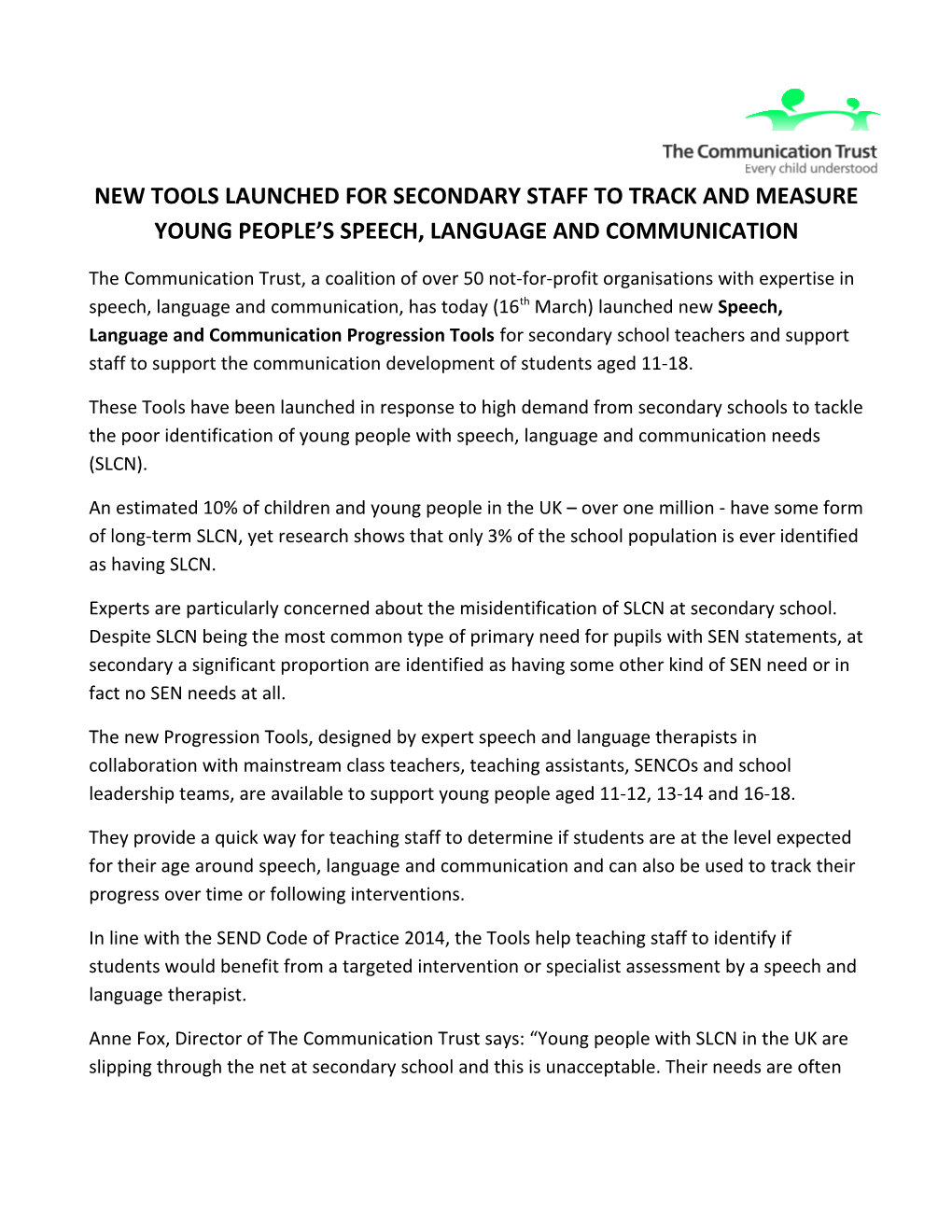 New Tools Launched for Secondary Staff to Track and Measure Young People S Speech, Language