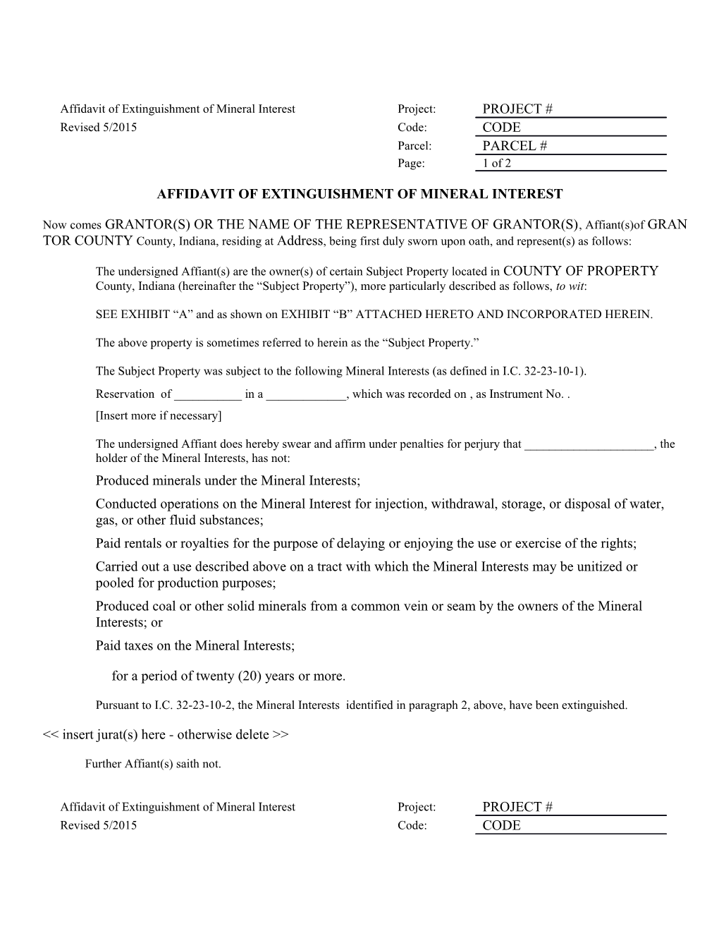 Affidavit of Extinguishment of Mineral Interest