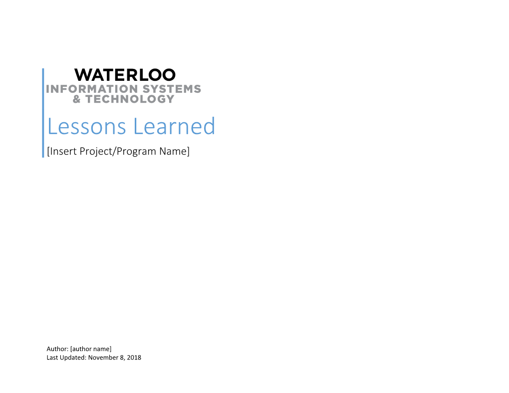 Purpose of Lessons Learned