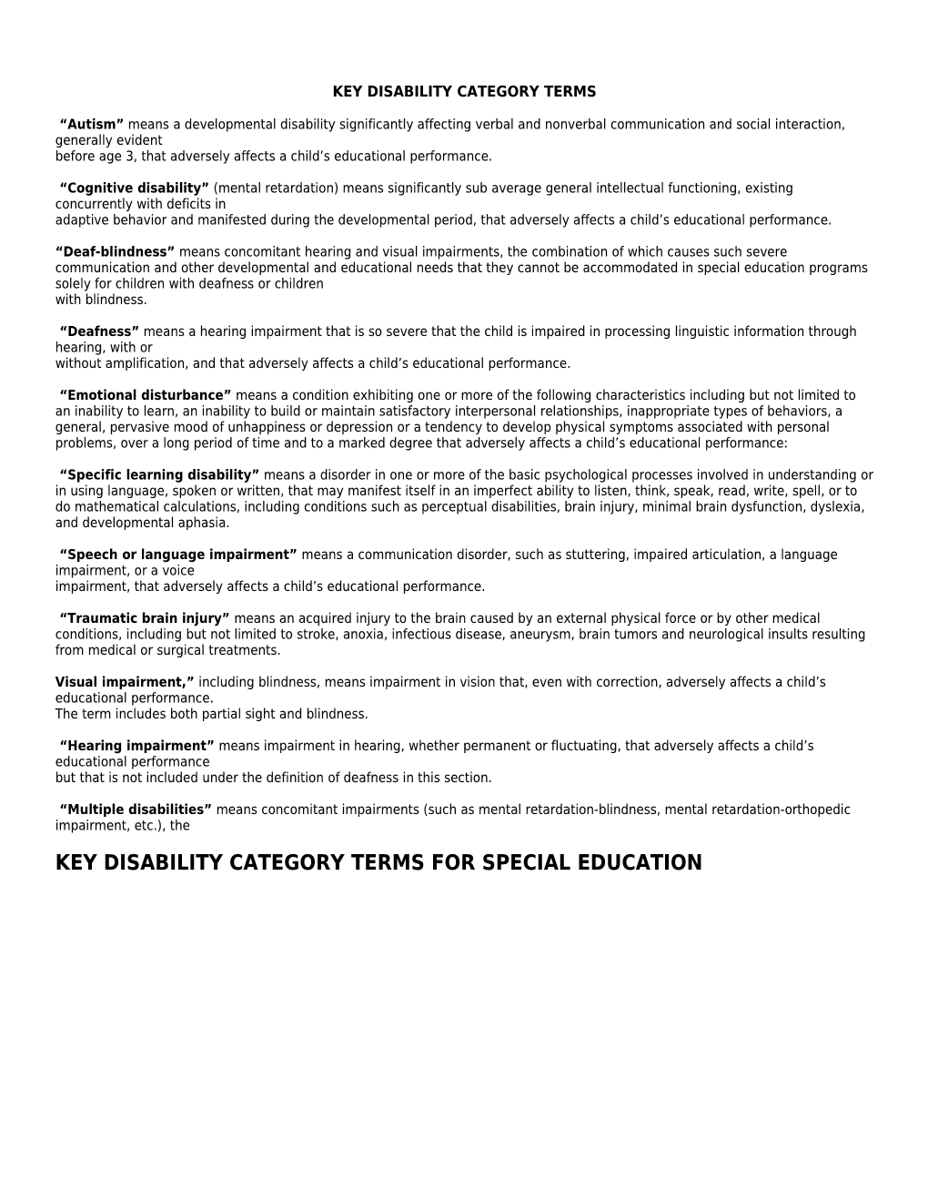Key Disability Category Terms