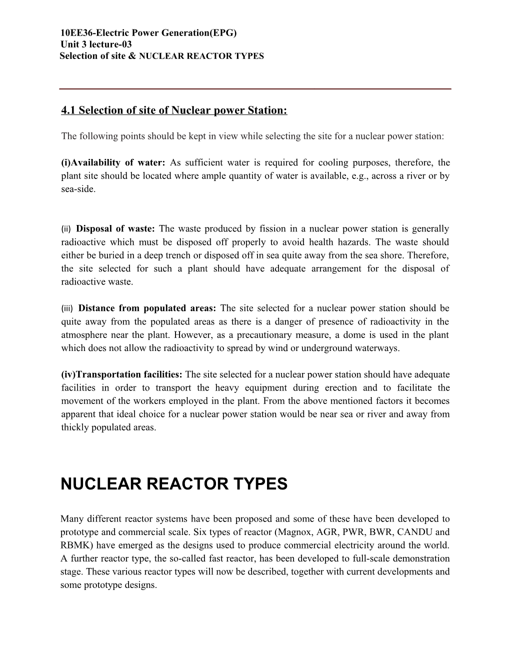 4.1 Selection of Site of Nuclear Power Station