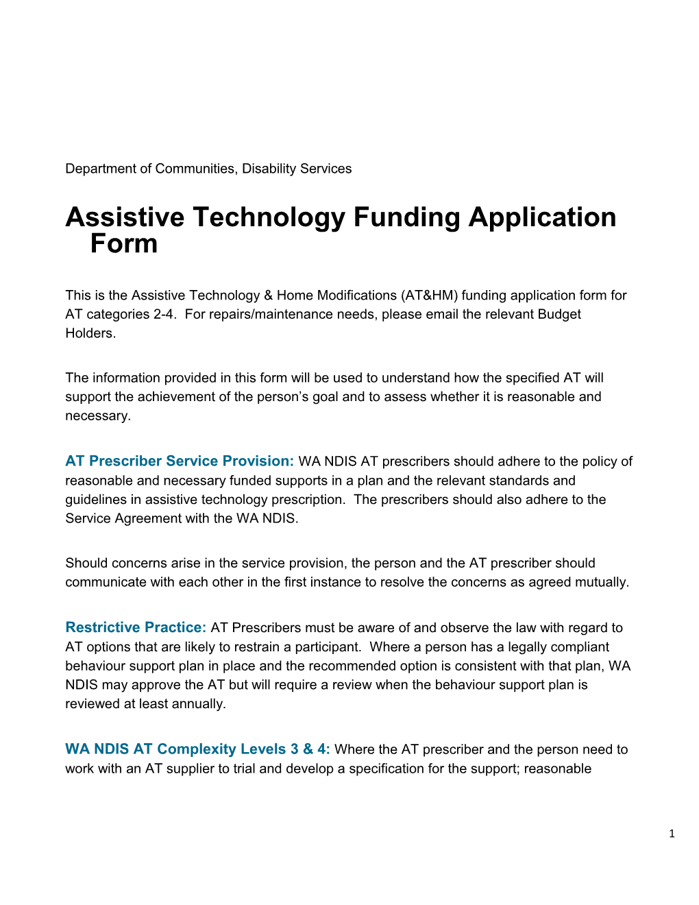 Assistive Technology Funding Application Form