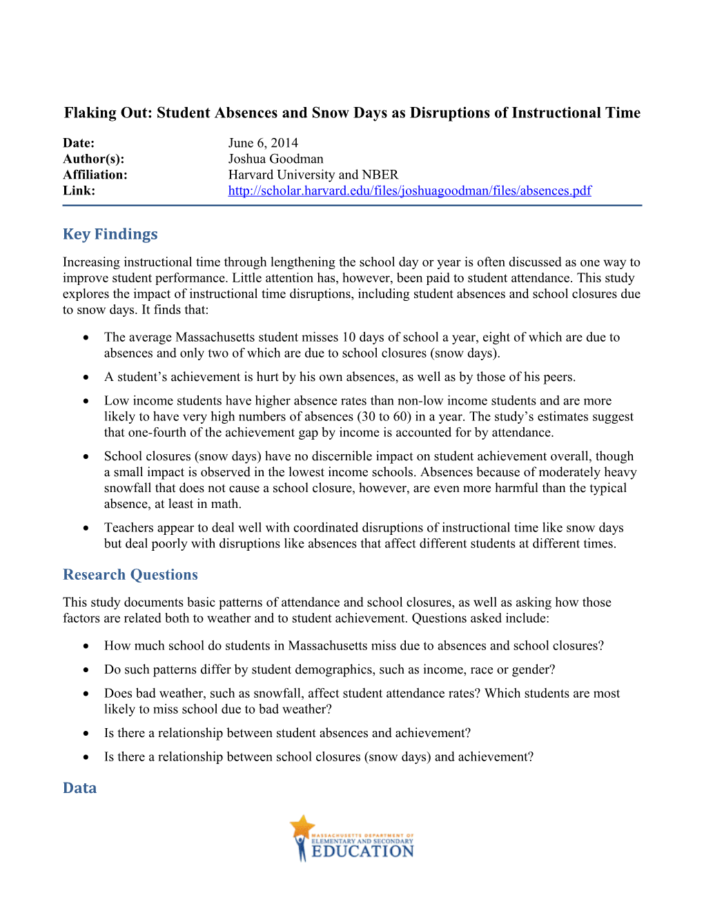 Flaking Out: Student Absences and Snow Days As Disruptions of Instructional Time (June 2014)