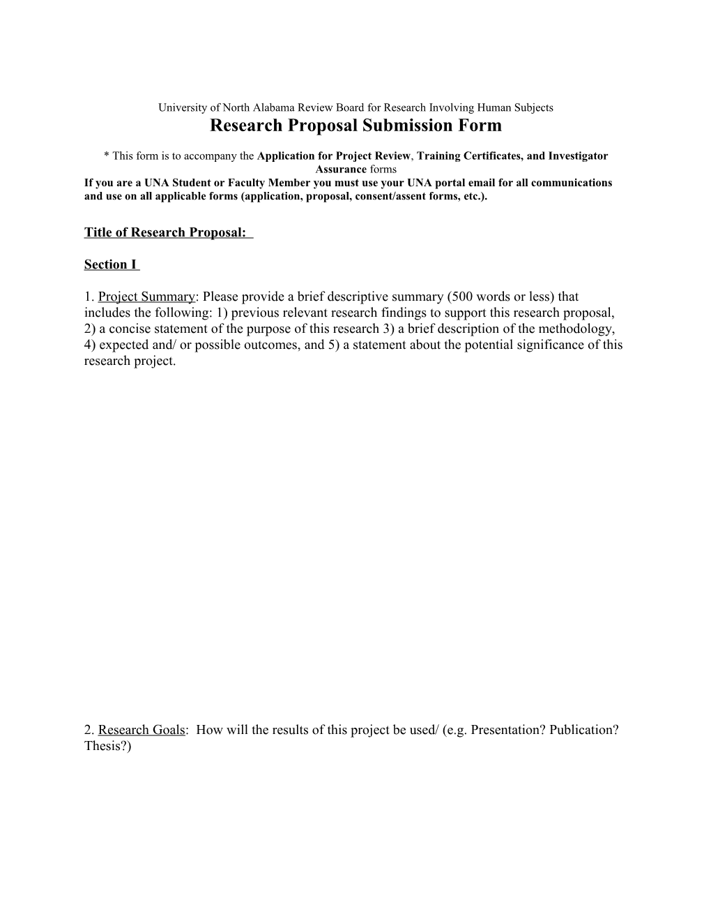 University of Northalabama Review Board for Research Involving Human Subjects