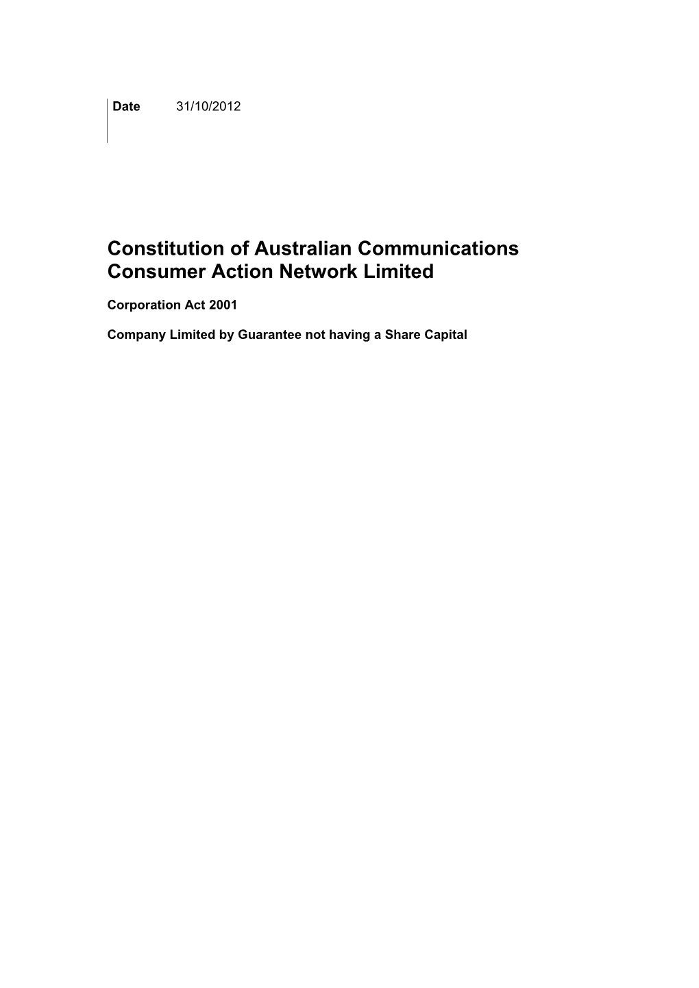 Constitution of Australian Communications Consumer Action Network Limited