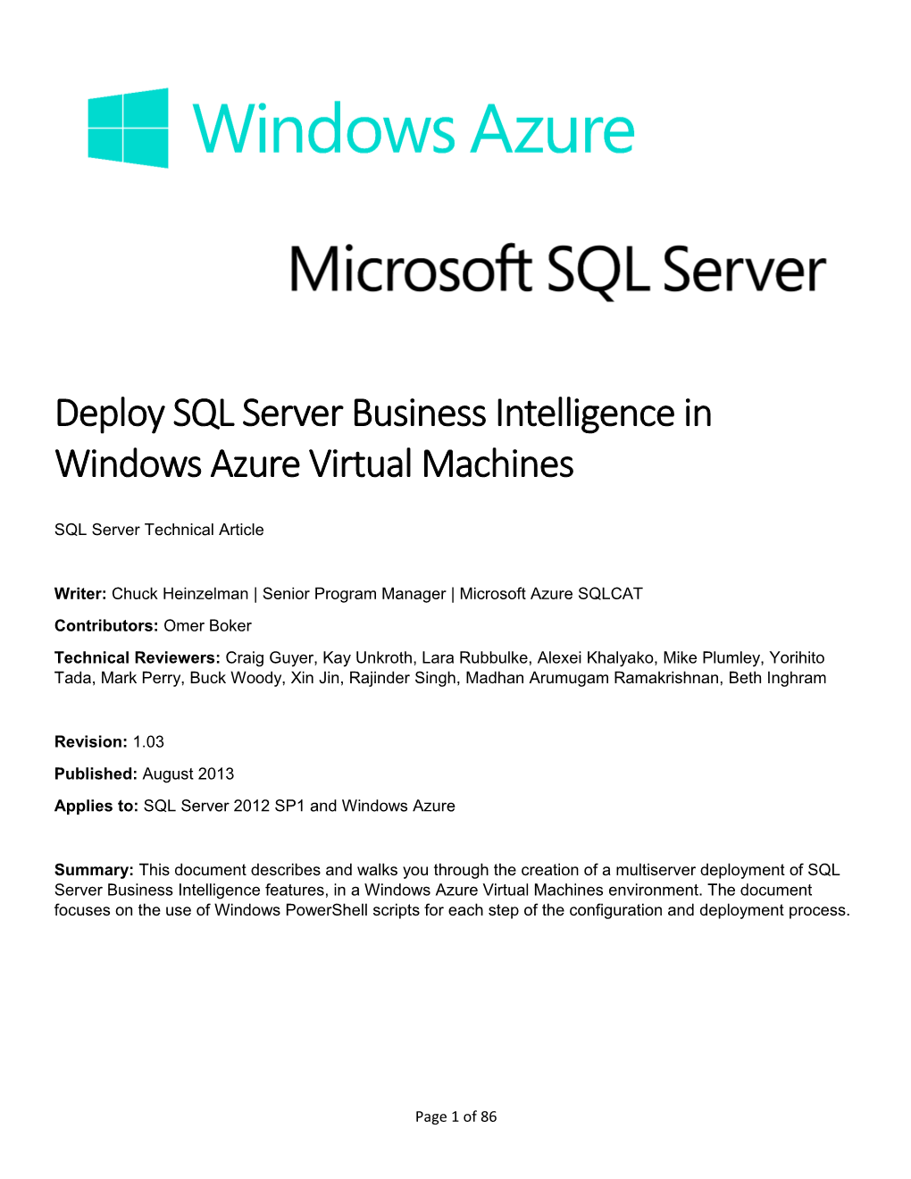 Deploy SQL Server Business Intelligence in Windows Azure Virtual Machines
