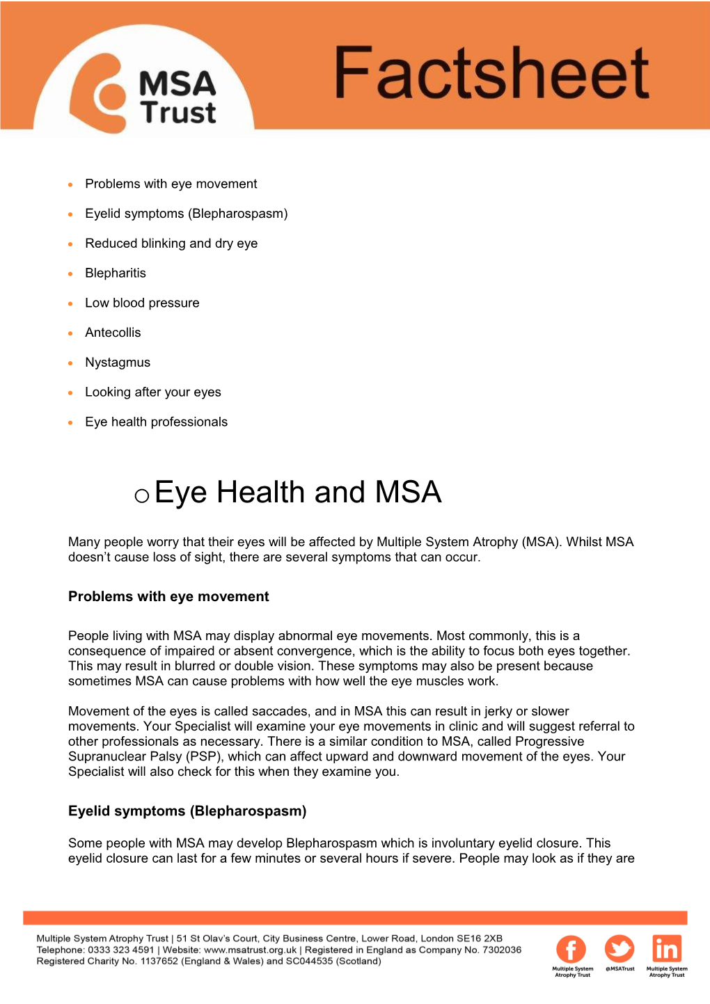 Eye Health and MSA