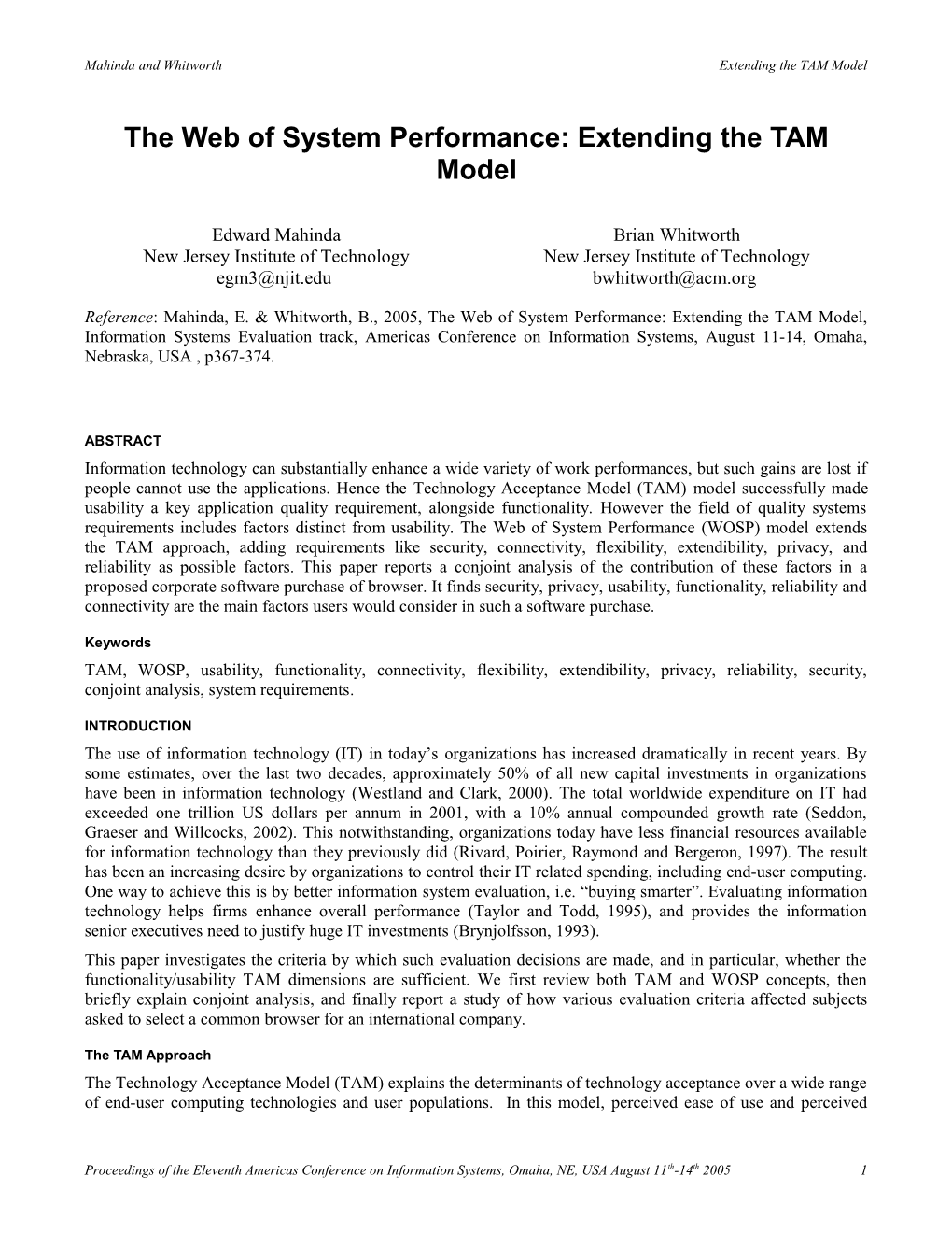 The WOSP Model: Extending the TAM Model