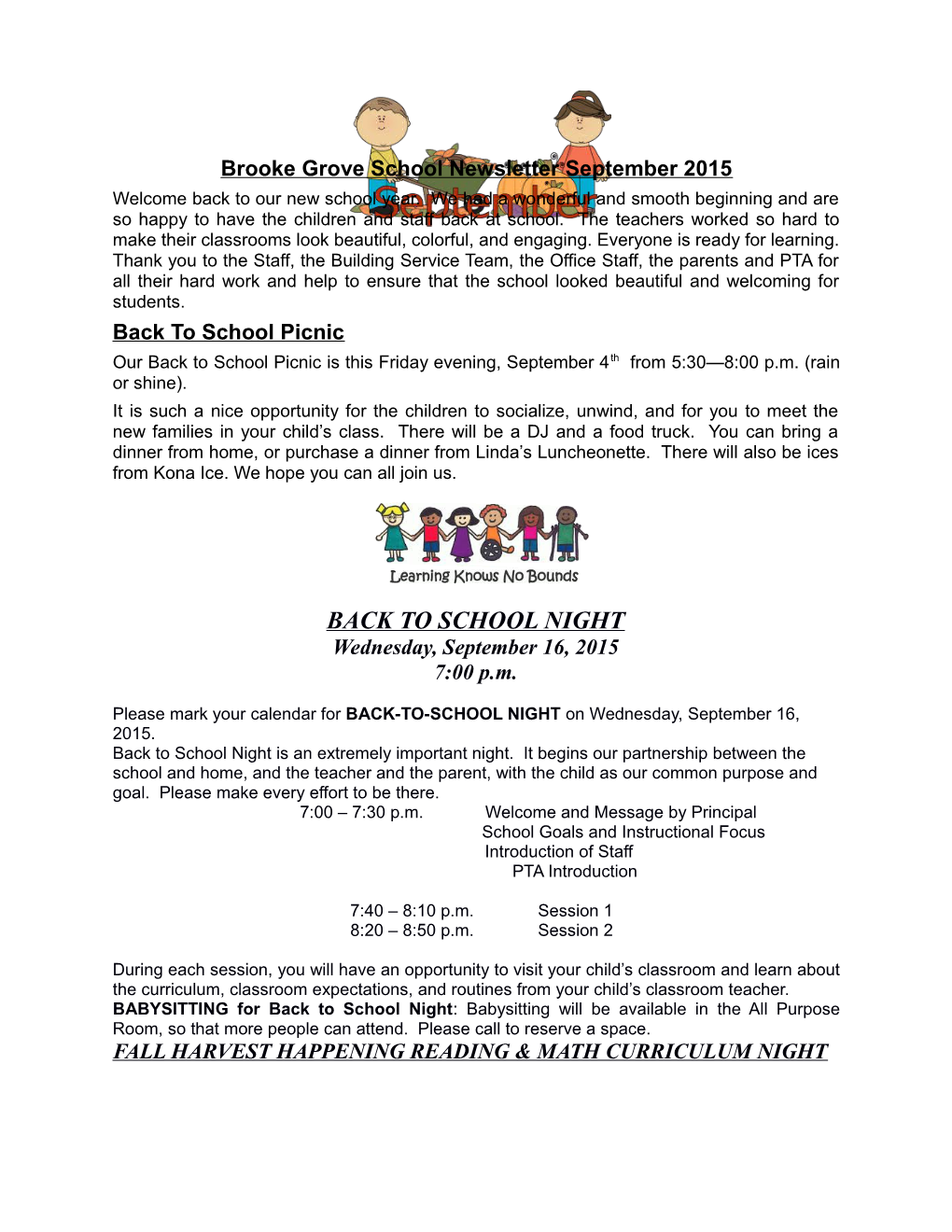 Brooke Grove School Newsletter September 2015