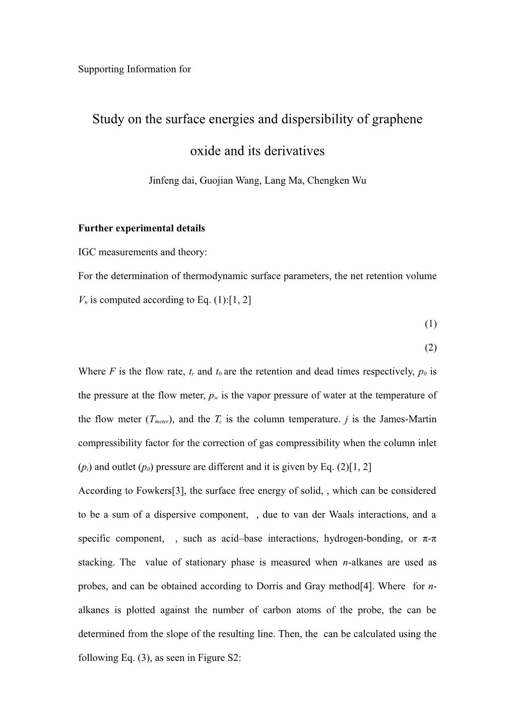 Study on the Surfaceenergies and Dispersibility of Graphene Oxide and Its Derivatives