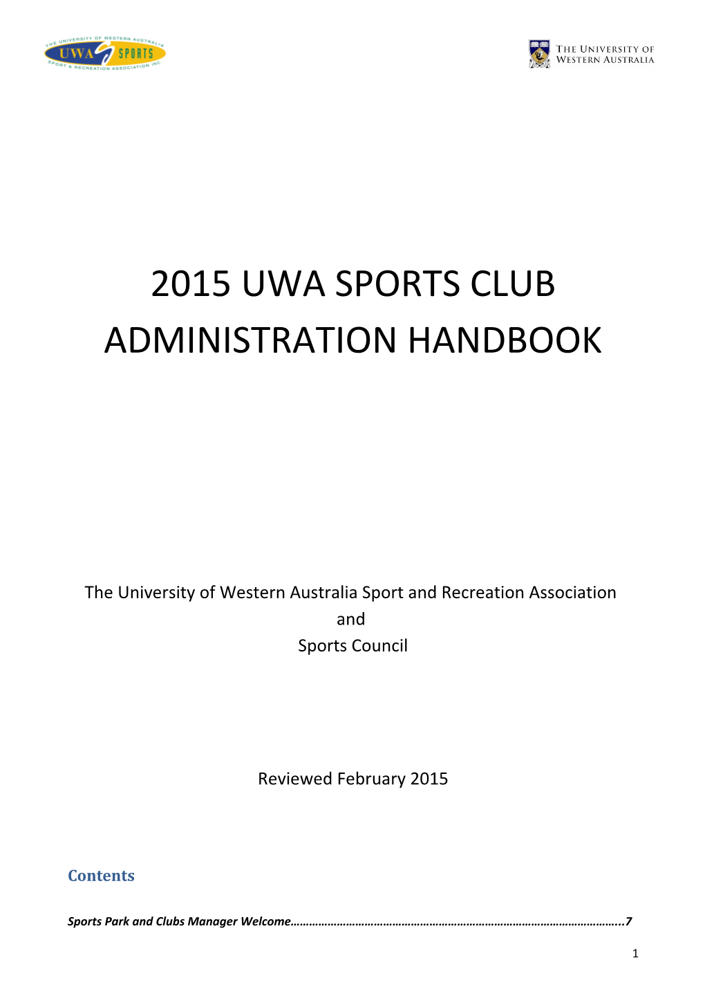 2015 Uwa Sports Club Administration Handbook