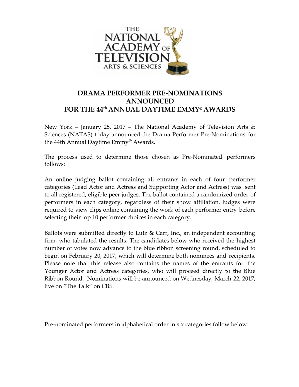 FOR the 44Th ANNUAL DAYTIME EMMY AWARDS