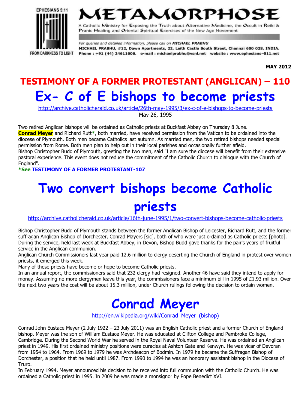 Testimony of a Former Protestant (Anglican) 110
