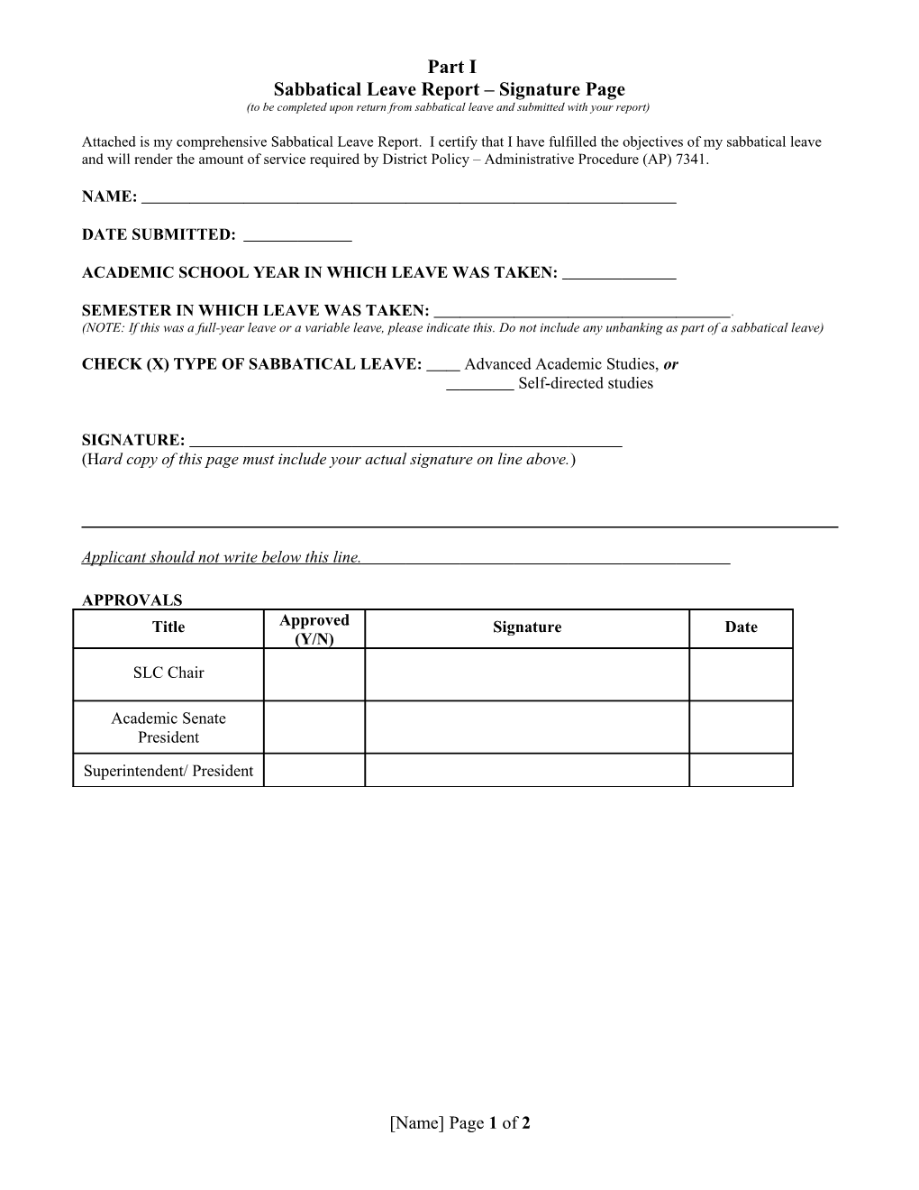 Sabbatical Leave Report Signature Page