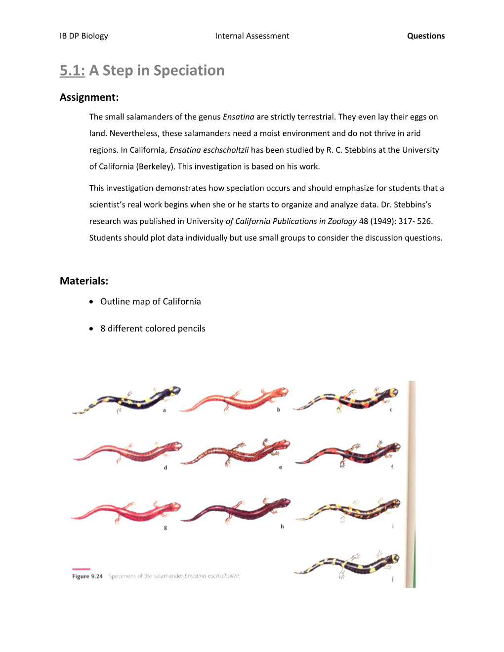 IB DP Biologyinternal Assessmentquestions