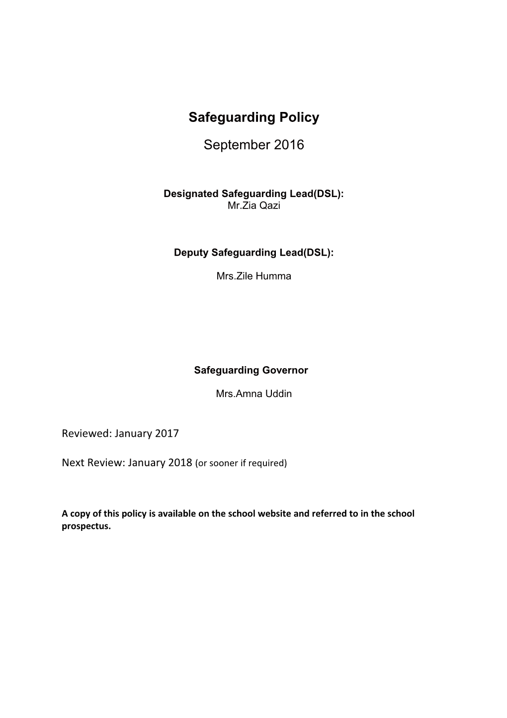 Designated Safeguarding Lead(DSL)