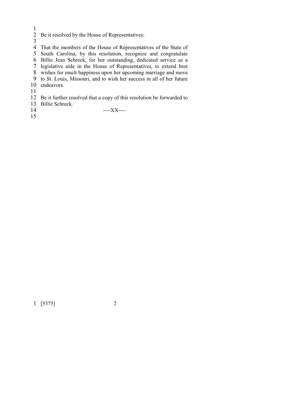 2003-2004 Bill 5375: Billie Jean Schreck - South Carolina Legislature Online