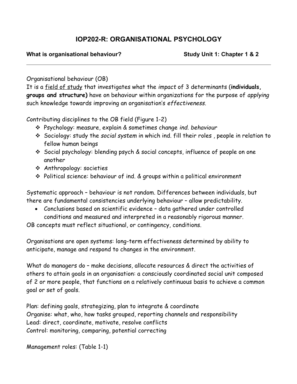 What Is Organisational Behaviour?Study Unit 1: Chapter 1 & 2