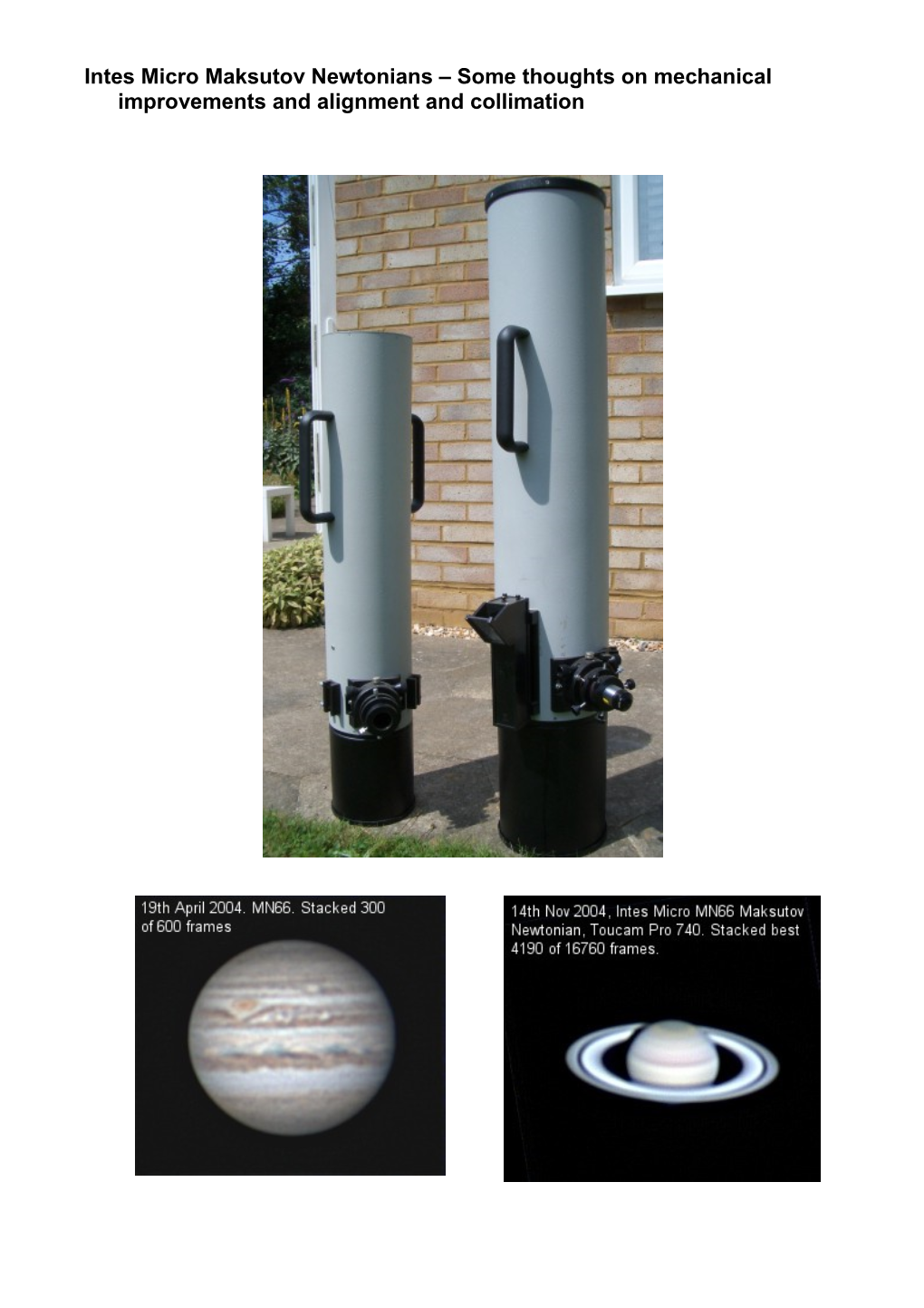 Intes Micro Maksutov Newtonians Some Thoughts on Collimation