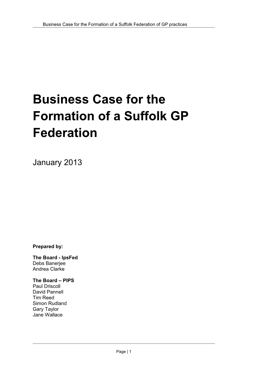 Business Case for the Formation of a Suffolk GP Federation