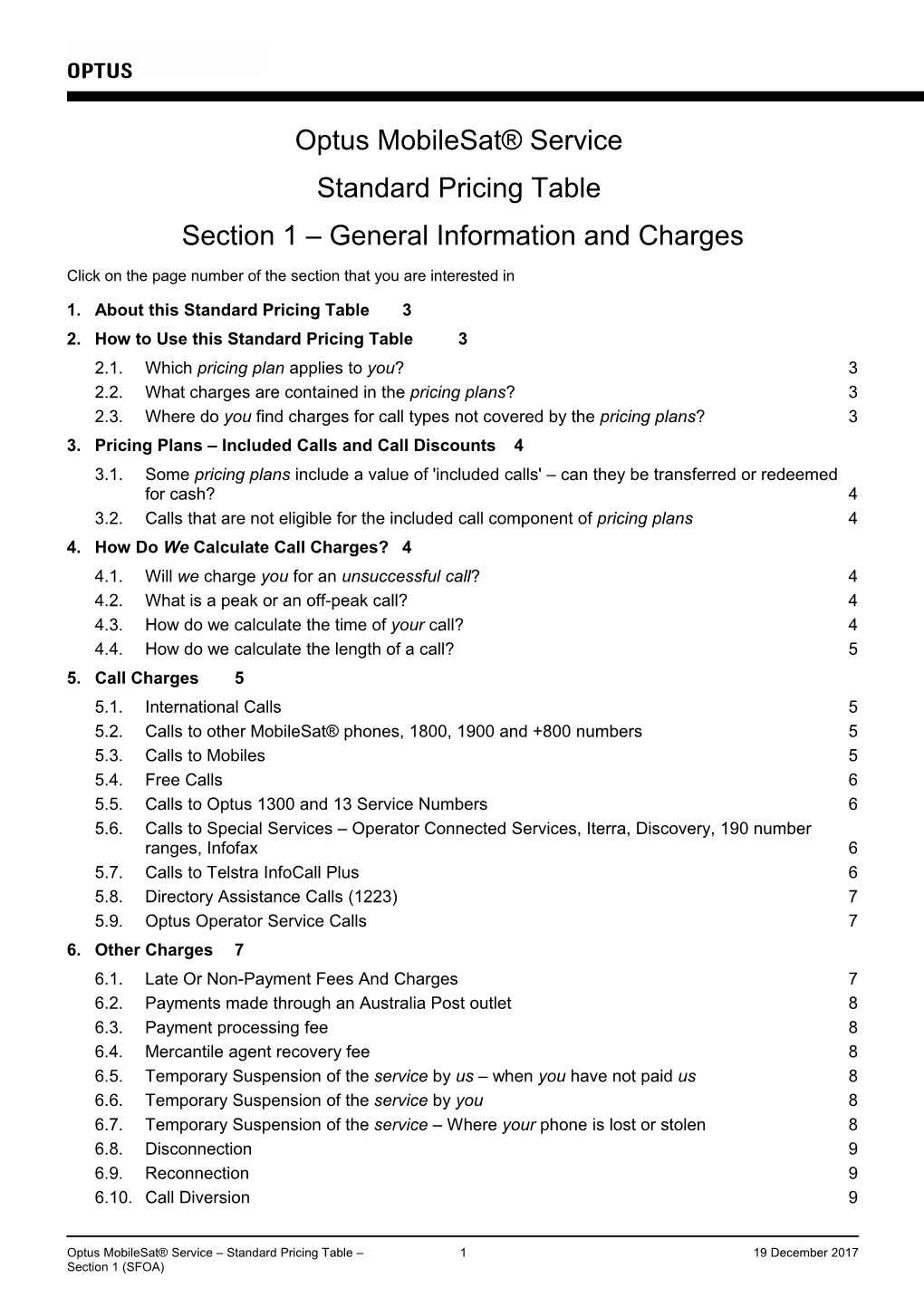 Section 1 General Information and Charges