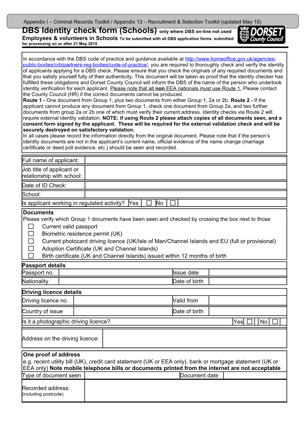 Appendix I Criminal Records Toolkit / Appendix 13 Recruitment & Selection Toolkit (Updated