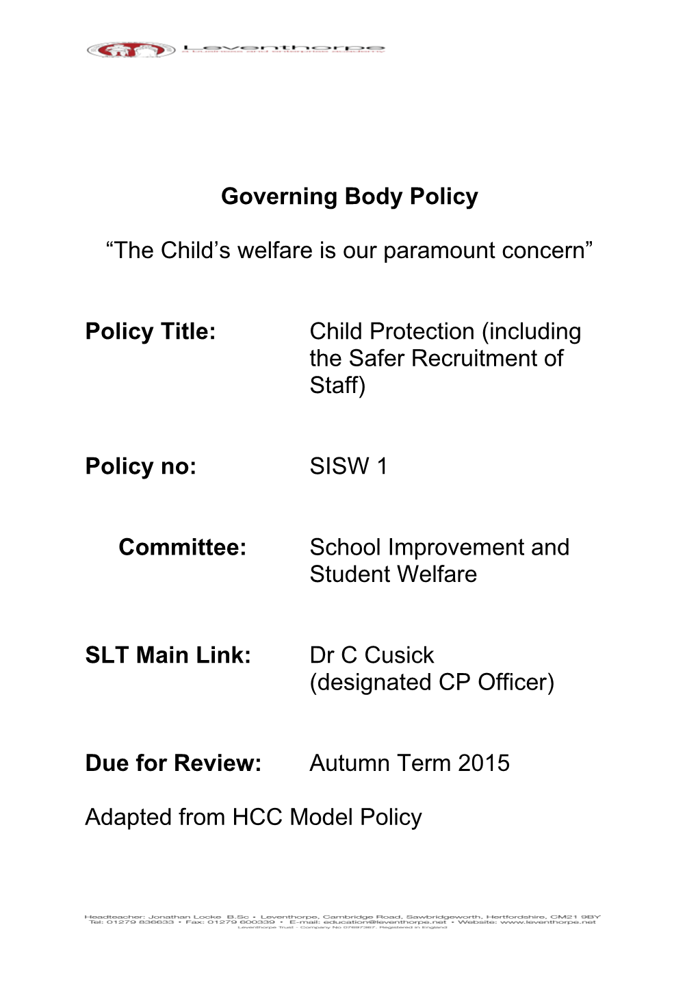 Governing Body Policy