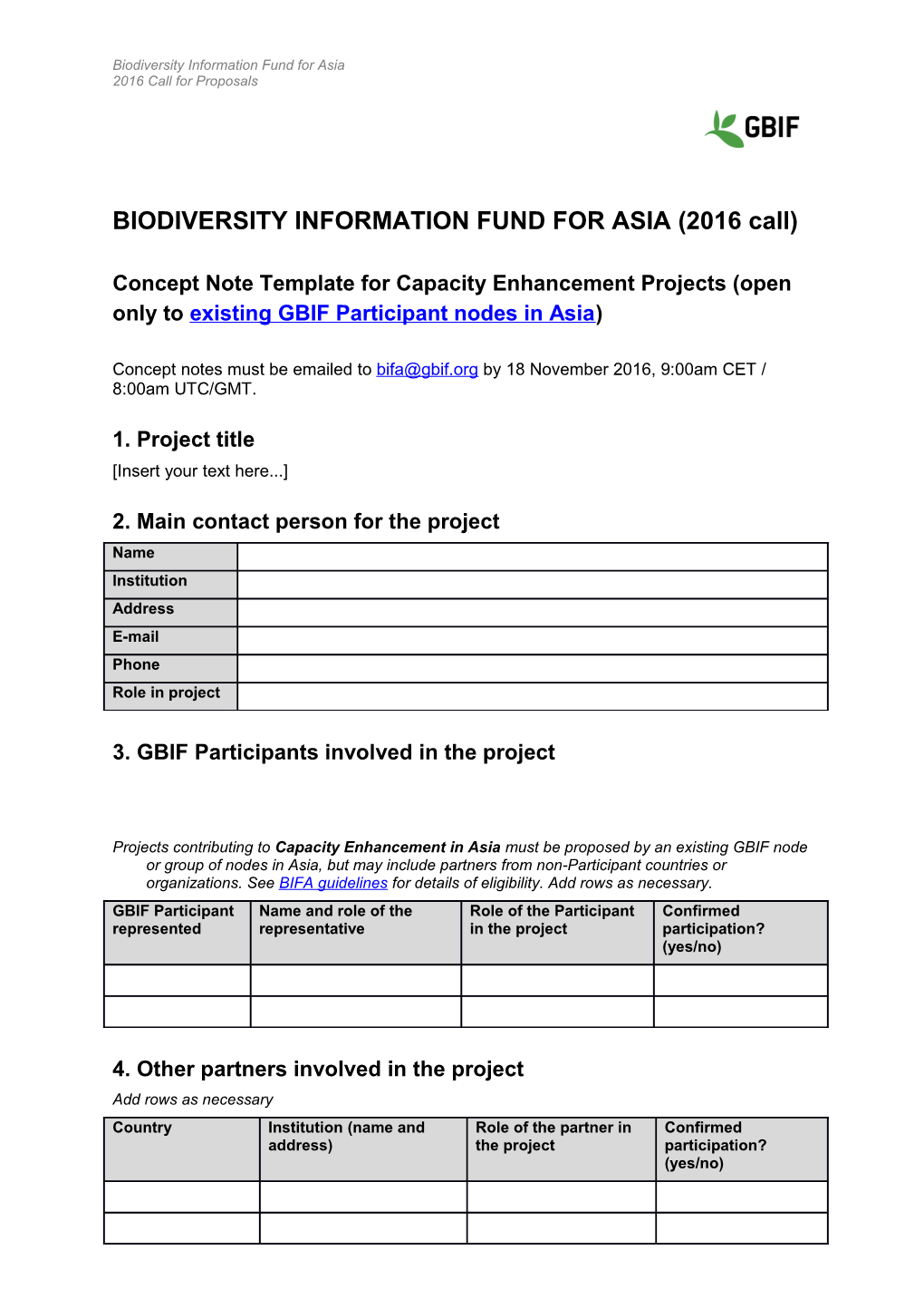 BIODIVERSITY INFORMATION FUND for ASIA(2016 Call)