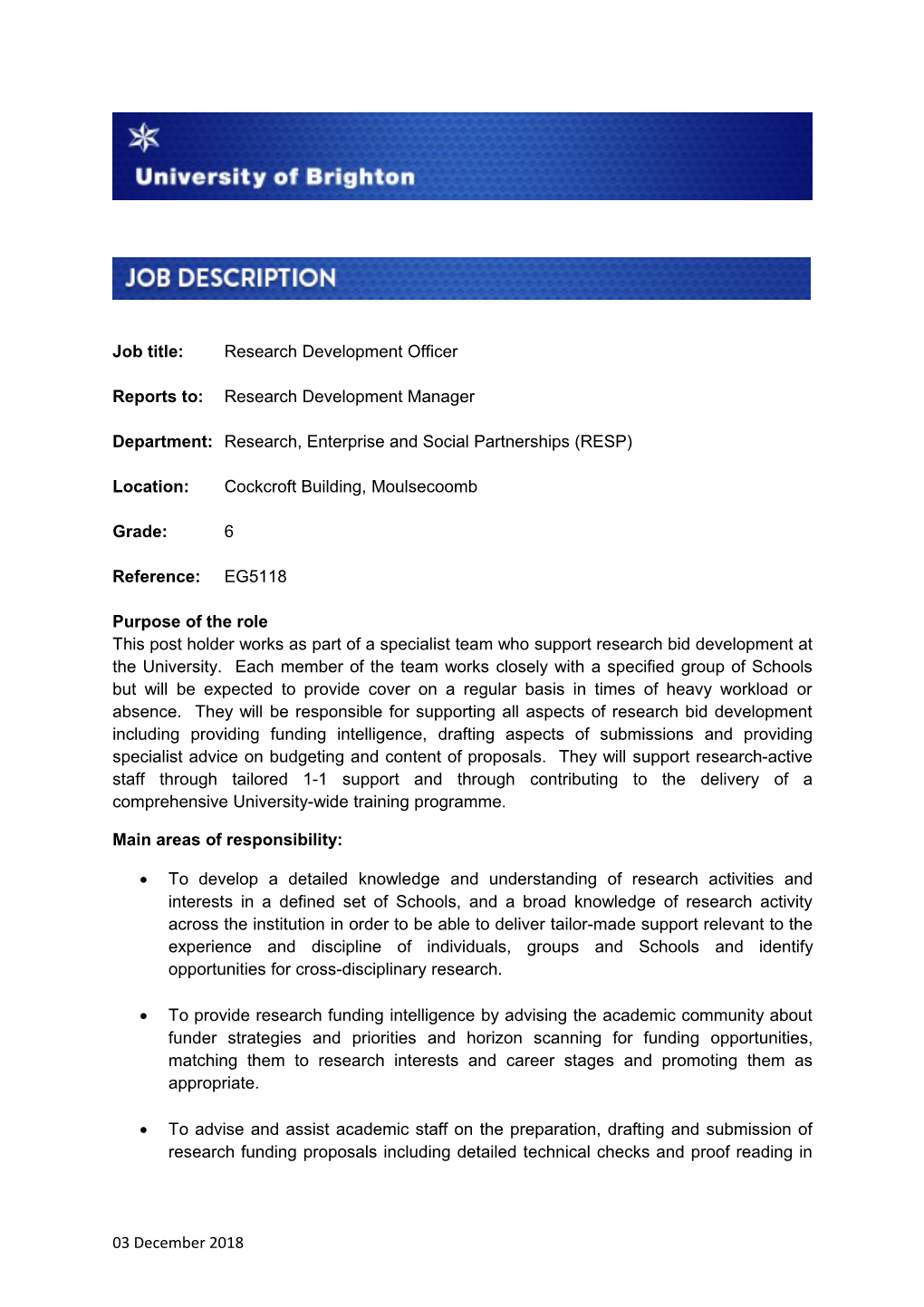 Job Title:Research Development Officer