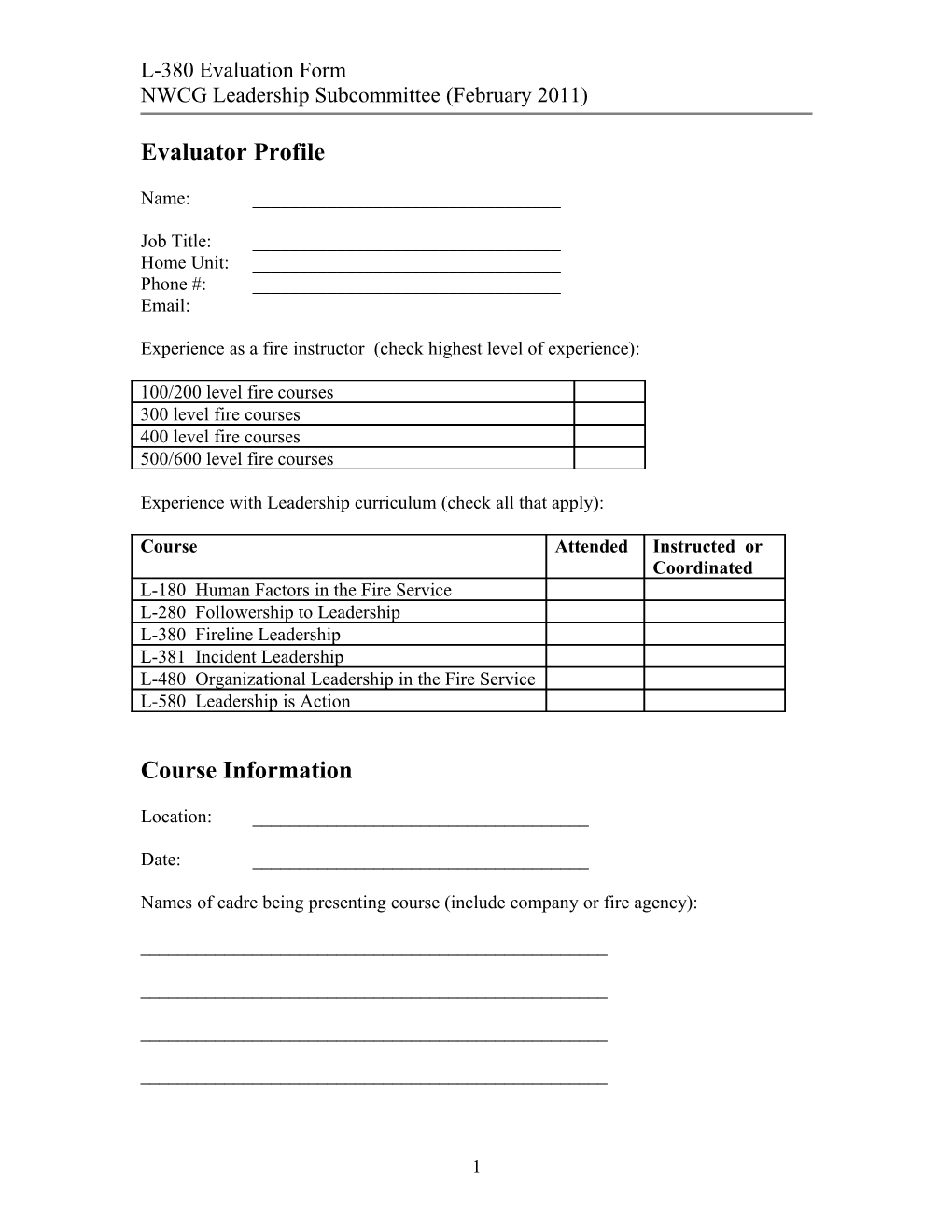 L-380 Evaluation Form