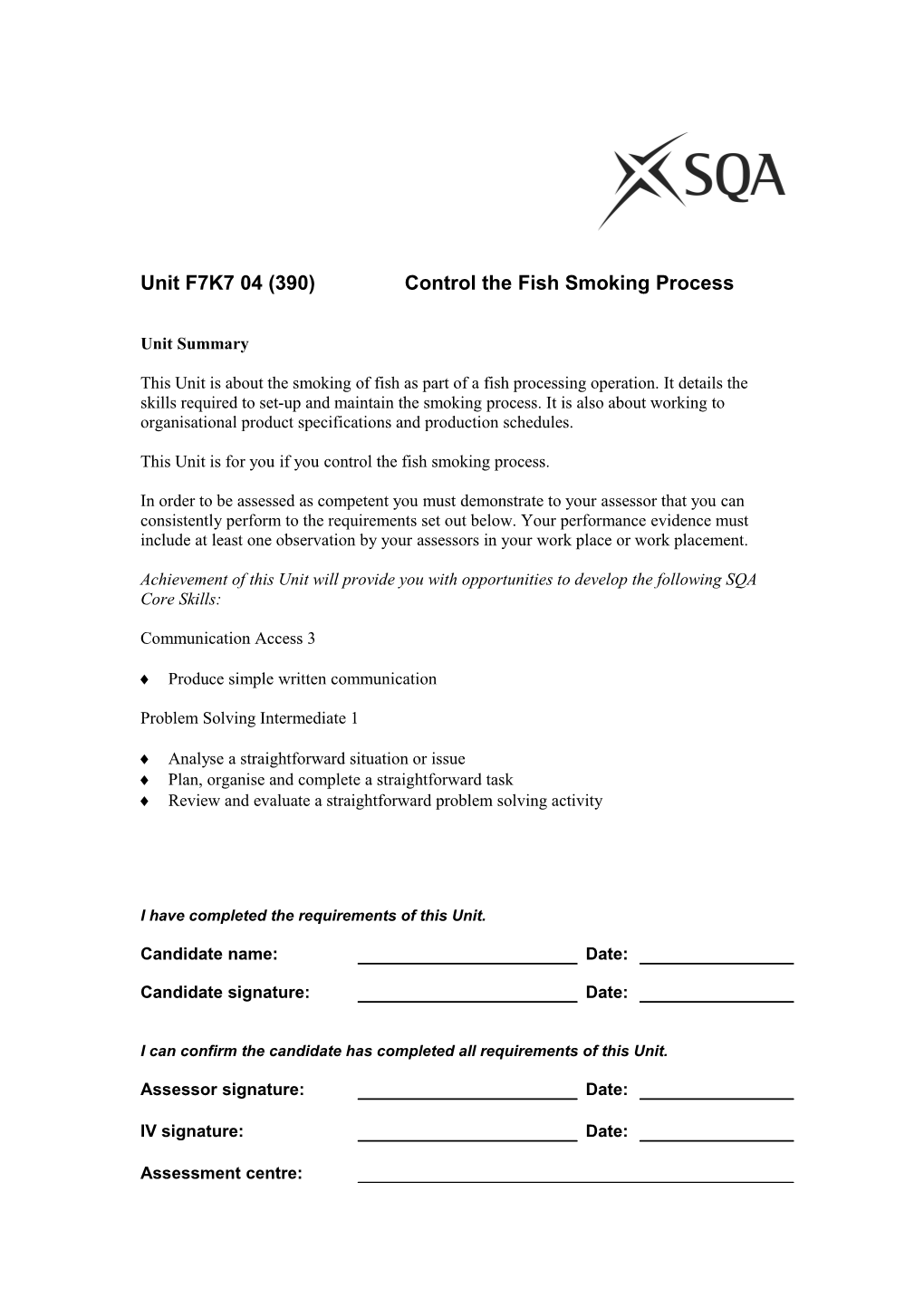 Unit F7K7 04 (390)Control the Fish Smoking Process