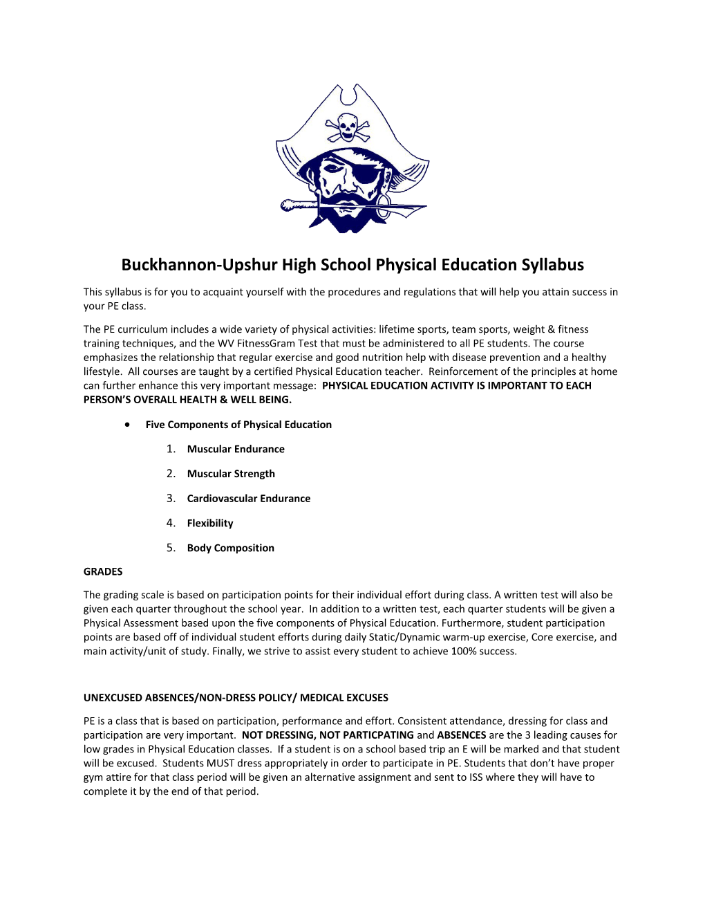 Buckhannon-Upshur High School Physical Education Syllabus
