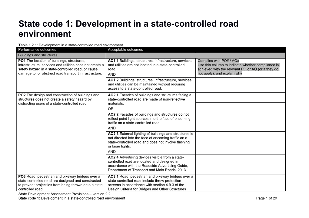 State Code 1: Development in a State-Controlled Road Environment